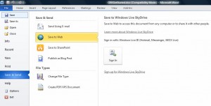 Saving to SkyDrive from Microsoft Word 2010