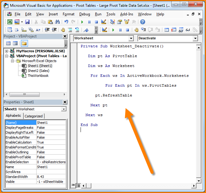 worksheet pivot table name Automatically Excel Tables Refresh Pivot