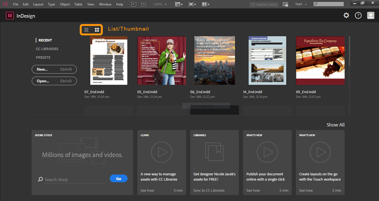 Adobe InDesign CC 2015.2; Start Workspace - SkillForge