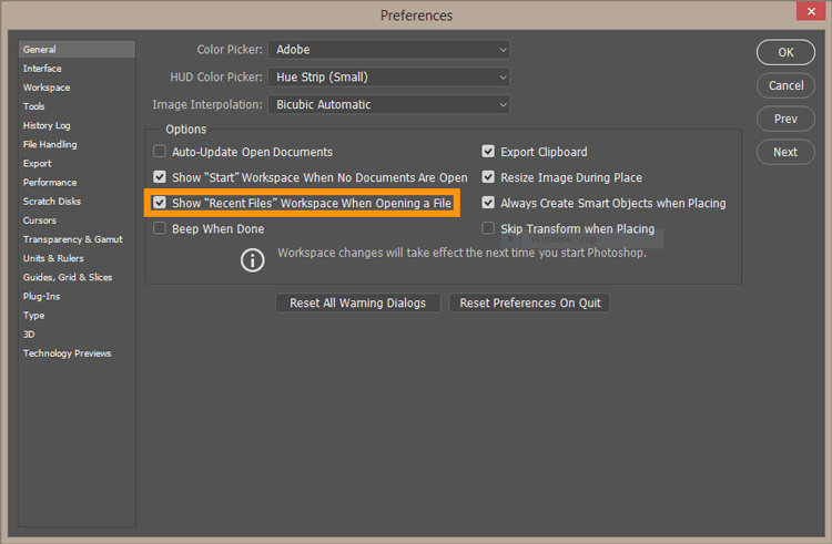 photoshop-preferences-recent-files-selected