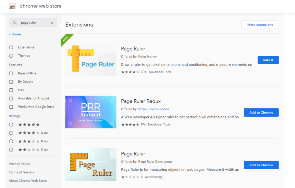 page ruler chrome plugin