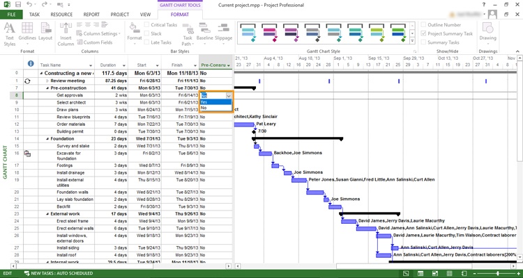 how to show holidays in ms project gantt chart