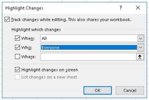 Highlight Changes dialog box