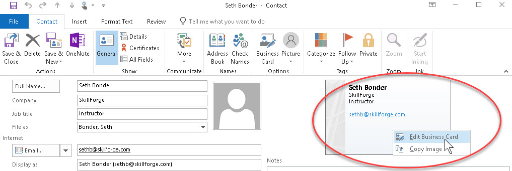 How To Edit Contacts And The Business Card In Outlook Skillforge