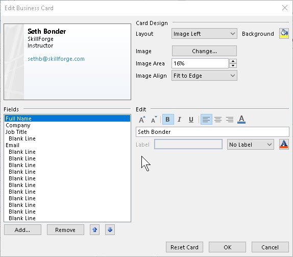 edit Business Cards In Outlook