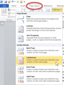 Section break command