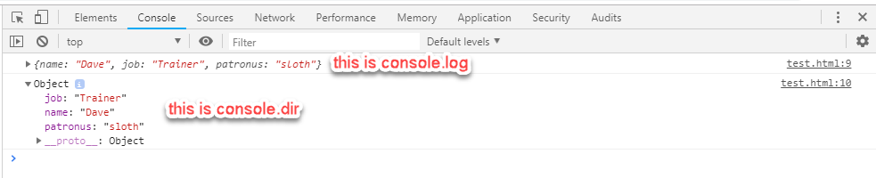 console.log and console.dir