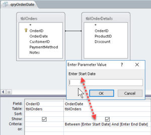 Parameter query box