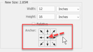 Canvas size anchor