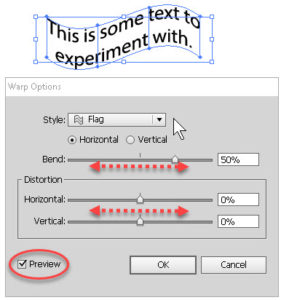 Warp type dialog box