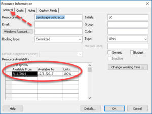 Resource calendar availability