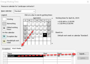 Resource calendar work week